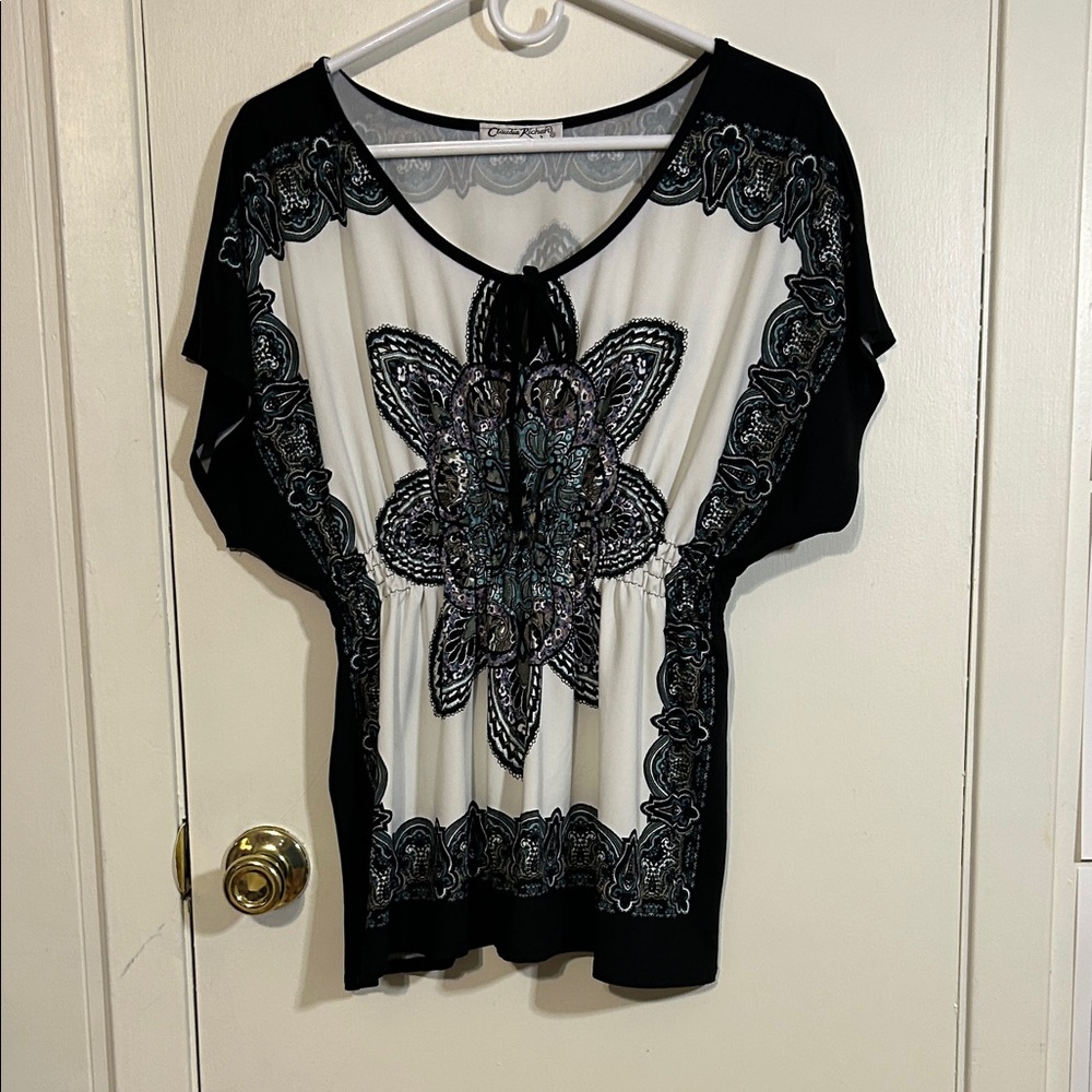Claudia Richard Black and White Patterned Blouse - Picture 4 of 6